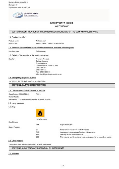 PDF SAFETY DATA SHEET Air Freshener Premiere PDF FileSAFETY DATA