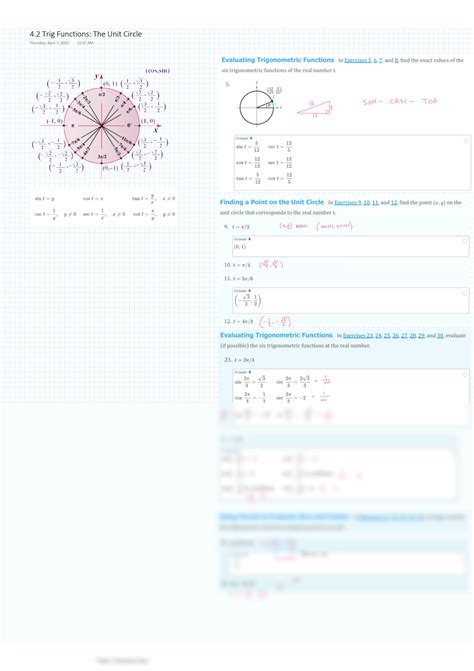 SOLUTION: 4.2 trig functions the unit circle - Studypool