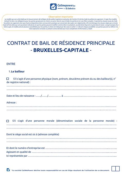 Contrat De Bail Bruxelles Fonctionnement Et Mod Le Callmepower Be