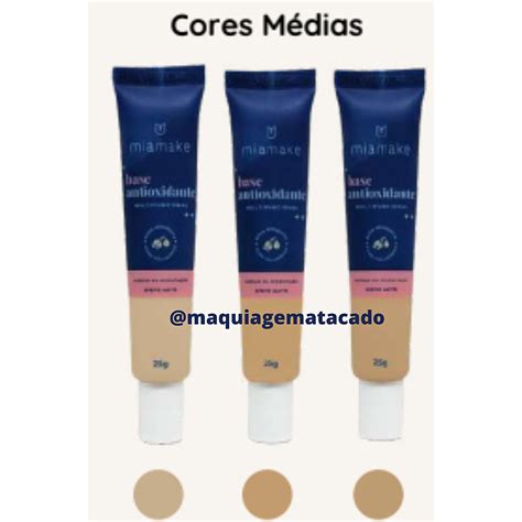 Kit 03 Unidades Base Antioxidante Multifuncional Mia Make Cores Médias