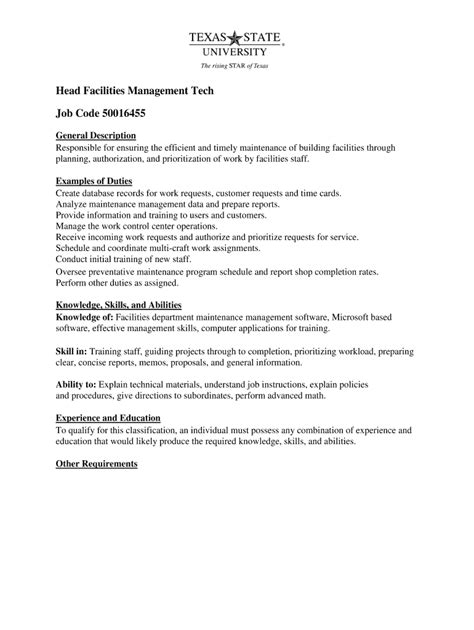 Fillable Online Gato Docs Its Txstate Facilities Manager Job