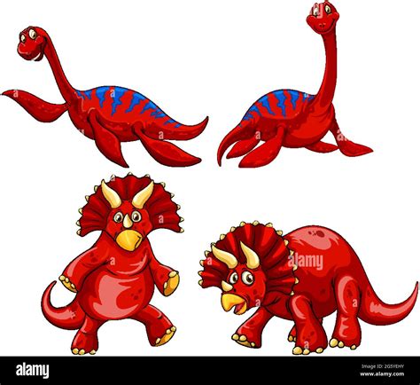 Set of red dinosaur cartoon character illustration Stock Vector Image & Art - Alamy