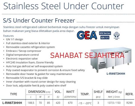 Promo Stainless Steel Undercounter Freezer Gea L Rw6t3hhh Freezer