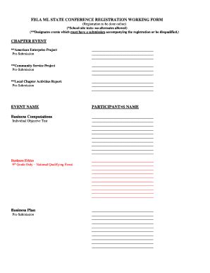 Fillable Online FBLA ML Competitive Event Registration Working Form Fax