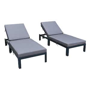 Leisuremod Chelsea Modern Black Aluminum Outdoor Patio Chaise Lounge