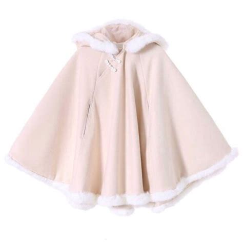 Women Warm Hooded Cloak Cape Jacket Top Poncho Faux Fur Edge Frog