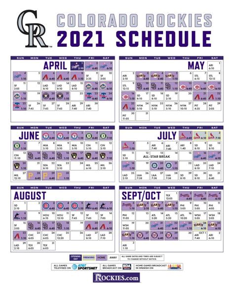 Rockies Printable Schedule - Printable Word Searches