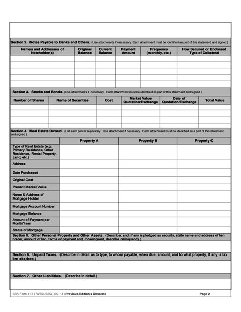 Sba Personal Financial Statement Fillable Form Printable Forms Free