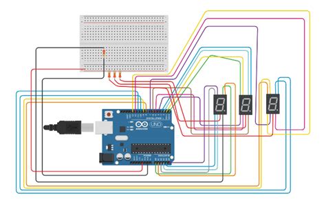 Circuit Design Display De 7 Segmentos Com 3 Display Tinkercad