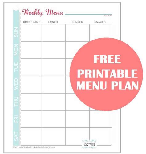 20 Free Menu Planner Template