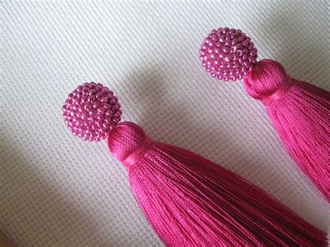 Thick Silk Fuchsia Tassel Earrings On Studs Silk Fuchsia Etsy