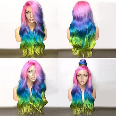 Long Deep Side Parting Colorful Wavy Ombre Party Synthetic Wig Mobile Synthetic Wigs