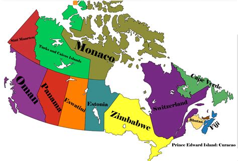 A map of Canada but each province and territory has the country that is ...