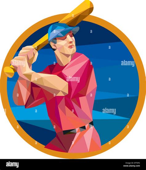 Low Polygon Style Illustration Of An American Baseball Player Batter