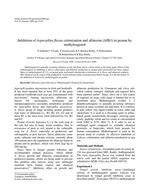 Pdf Inhibition Of Aspergillus Flavus Colonization And Aflatoxin Afb1