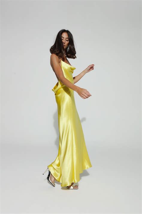 Frida Yellow Silk Fashion Silk Yellow Dress Slip Dress