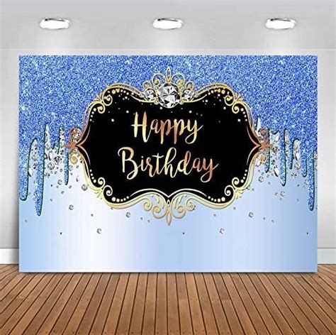 Glitter Blue Happy Birthday Backdrop Diamonds Shining Bokeh Blue And Gold Sparkle Girls Women