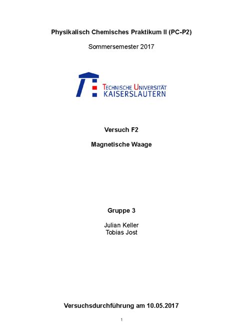 F Versuchsprotokoll Zum Versuch Physikalisch Chemisches Praktikum