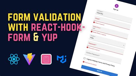 Create Signup Form With Validation React Hook Form Yup YouTube