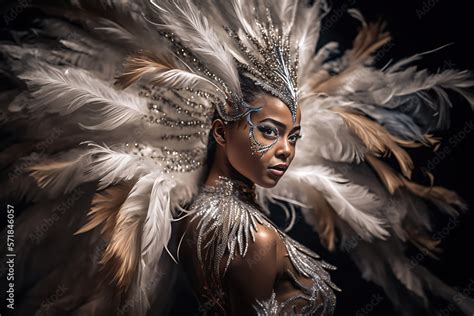 Photograph Of A Beautiful Black Brazilian Carnival Samba Dancer