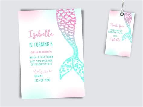 Editable Mermaid Birthday Invitation Printable Mermaid Invitation Template Mermaid Party