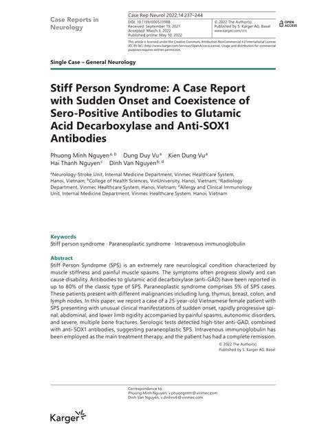 Pdf Stiff Person Syndrome A Case Report With Sudden Onset And Coexistence Of Sero Positive