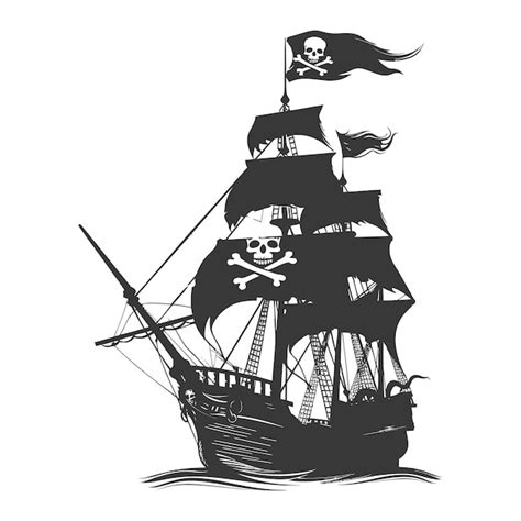 Premium Vector Silhouette Pirate Ship Have Pirate Flag With A Skull