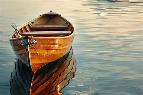 Premium Photo A Small Wooden Boat Floating On Top Of A Lake