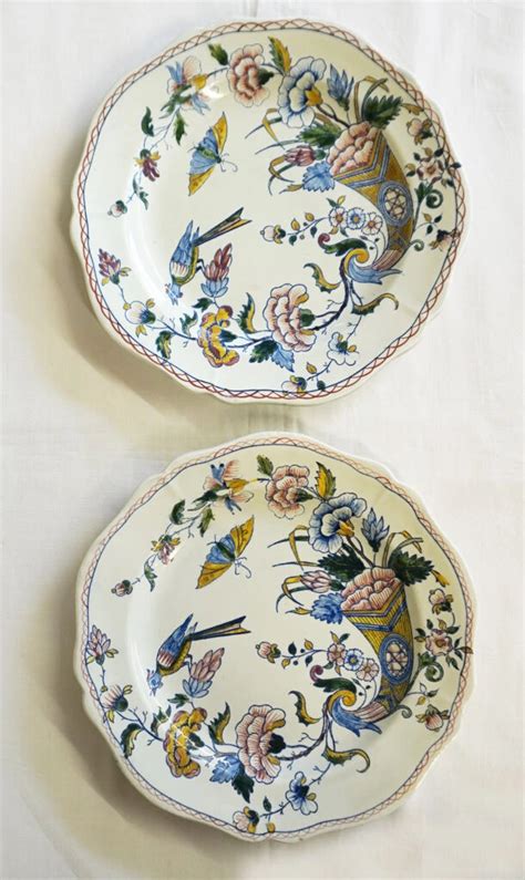 Paire d assiettes plates en faïence de Gien XIXème ANTIQU ART