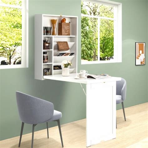 Wall Mounted Computer Convertible Desk Floating Desk W Storage