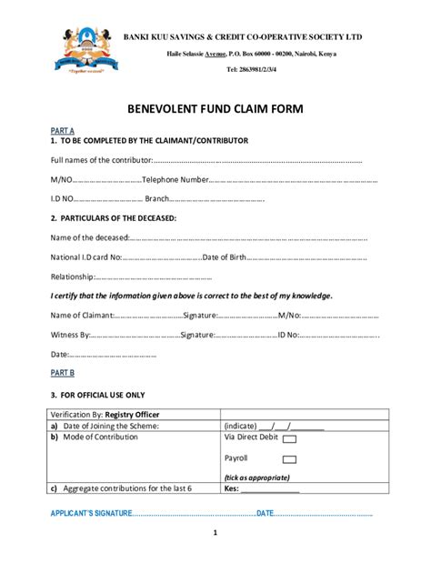 Fillable Online Benevolent Fund Claim Form Fax Email Print Pdffiller