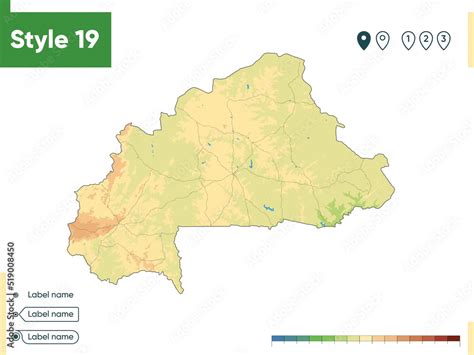 Burkina Faso High Detailed Physical Map Vector Map Dem Map Stock