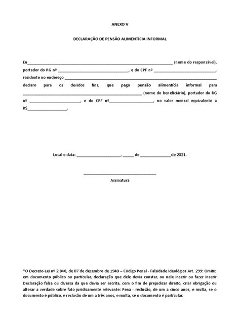 Declaracao De Pensao Alimenticia Informa Pdf