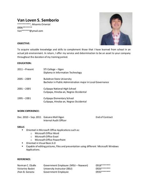 resume sample tagalog