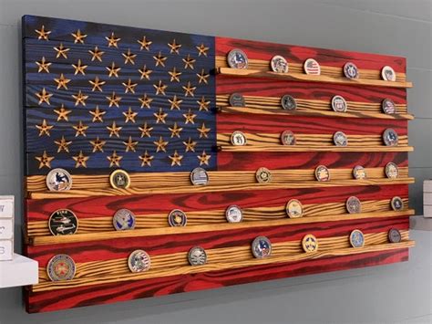 Challenge Coin Display Rack Holder Rustic American Flag Etsy