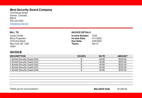 Security Guard Invoice Template | altLINE