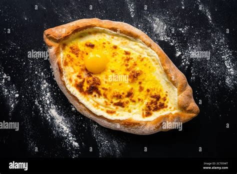 Khachapuri Adjara Traditional Georgian Cuisine Meal Close Up Baked