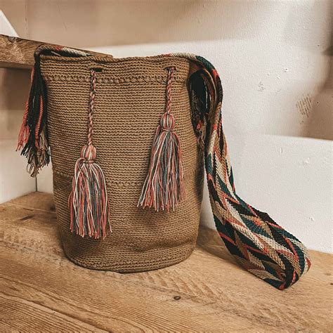 Mochila Bag Wayuu Tribe Colombia Brown Green Pink Caramel Boho