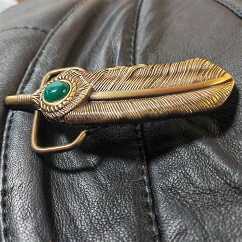 Feather Jade Mens Solid Brass Belt Buckle Western Cowboy Etsy