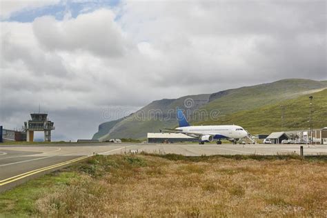 Faroe Islands Airport Runway and Control Tower with Airplane Stock Image - Image of runway ...