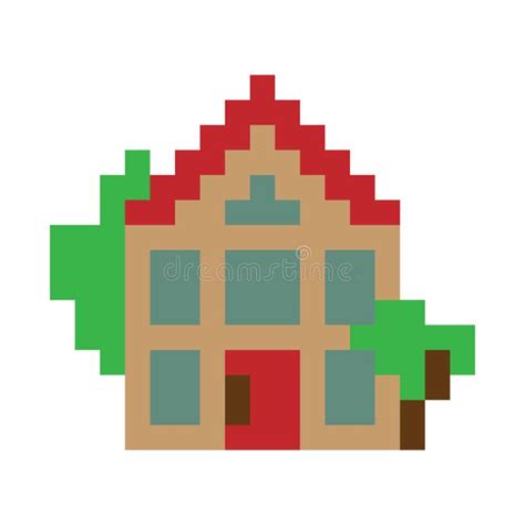 Pixel House Isolated On White Background Graphics For Games 8 Bit