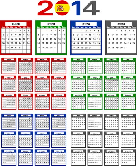 Calendarios Del 2014 En Español Vector Vector Clipart