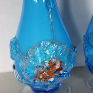 Rare Vintage Pair Of Blue Stevens Williams Hand Blown Vases W Ruffle