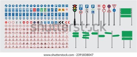 Set Road Signs Traffic Light Vectors Stock Vector (Royalty Free ...