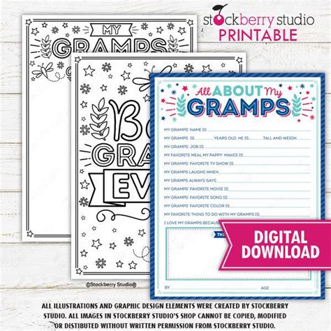 All About My Gramps Fathers Day Questionnaire Coloring Page Survey