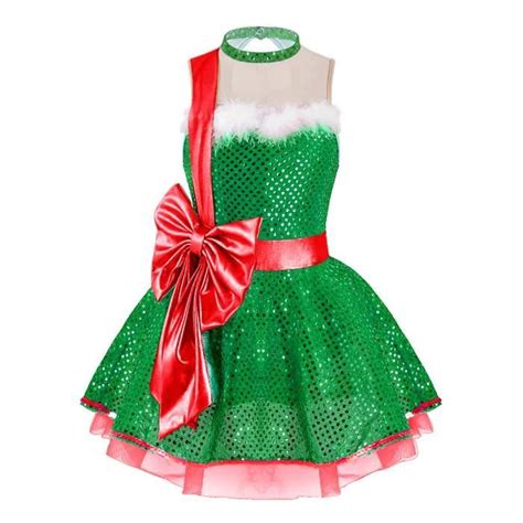 Yizyif Déguisement Noël Fille Enfant Robe Mère Noël Lutin Costume