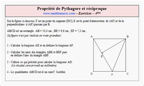 Exercices corrigés sur la propriété de Pythagore et sa réciproque en