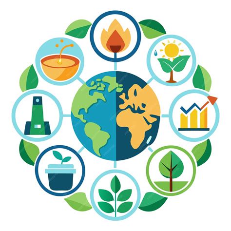 Earth surrounded by icons representing sustainability growth and