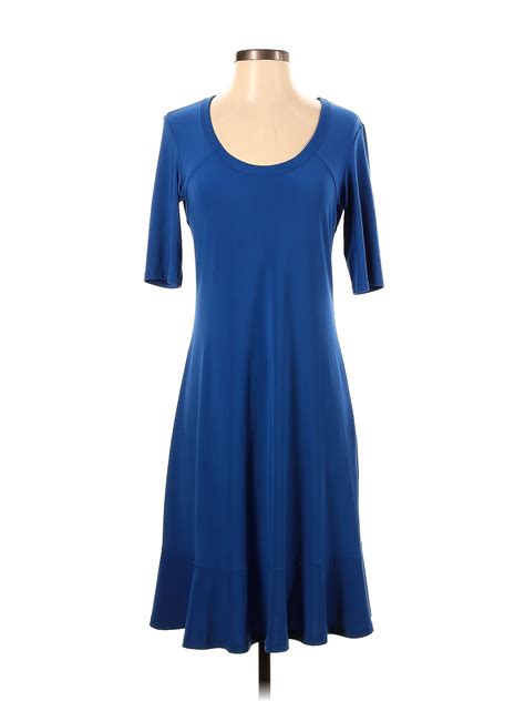 Nina Leonard Solid Blue Casual Dress Size S 56 Off Thredup