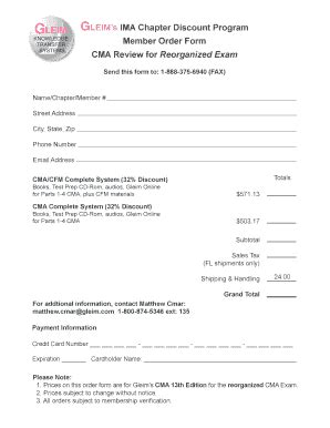 Fillable Online Cma Review For Reorganized Exam Order Form Ima Fax